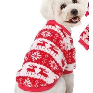 NEW Dog Size XXL Christmas Sweater Reindeer Snowflake Red‎ White Plush